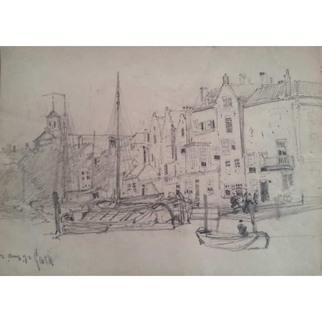 Haite Georges Charles 1855-1924 - Schetsboek/Tekening - Wijnhaven - Dordrecht
