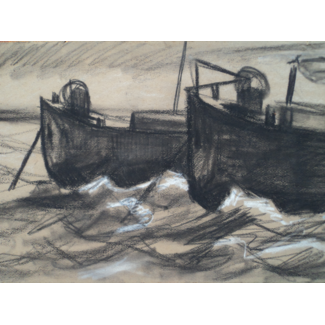 Pijnacker-Hordijk Cornelia (Coks)  1904-1971 Tekening - Schepen voor anker op de Oude Maas