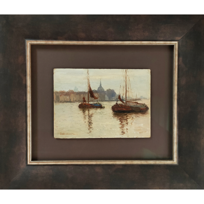 Bicknell Evelyn Montague - 1857-1936 - Amerikaan - Olieverf schilderij - Beneden-Merwede vóór Papendrecht