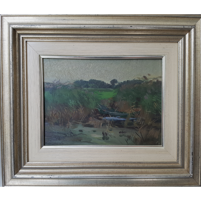 Mühlhaus Daniel (Daan) 1907-1981 - Olieverf - Bootjes in het riet - Biesbosch