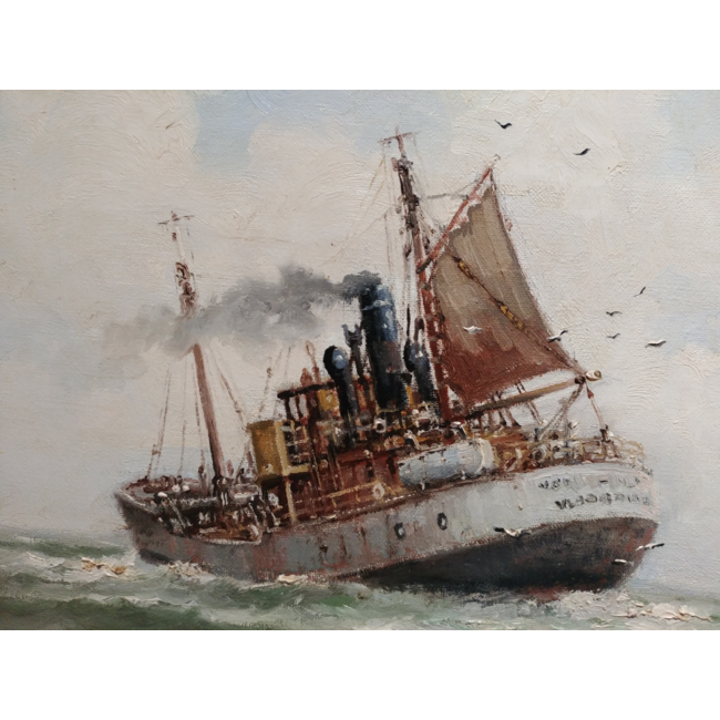 Corsius Franciscus Leonardus 1933-2013 - Olieverf - Visserboot uit Vlaardingen op volle zee.