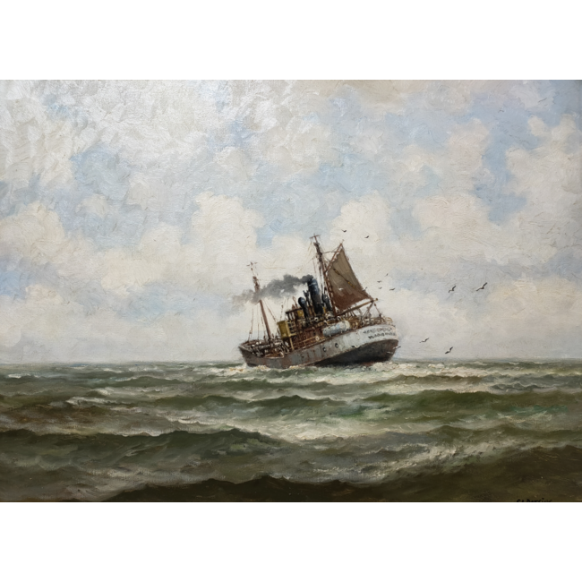 Corsius Franciscus Leonardus 1933-2013 - Olieverf - Visserboot uit Vlaardingen op volle zee.