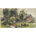 Mühlhaus Daniel (Daan) 1907-1981 Aquarel-gemengde techniek - Boerderij met vaart en koeien