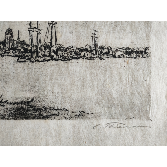 Thiemann Carl Theodor 1881-1966 - Ets "Zicht op Dordrecht vanaf Zwijndrecht op Japans papier