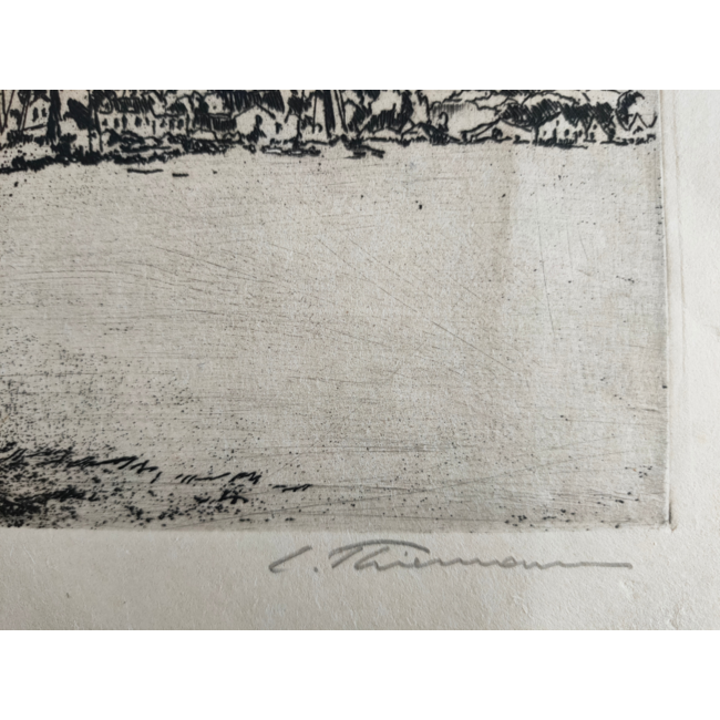 Thiemann Carl Theodor 1881-1966 - Ets "Zicht op Dordrecht vanaf Zwijndrecht op handgeschept papier