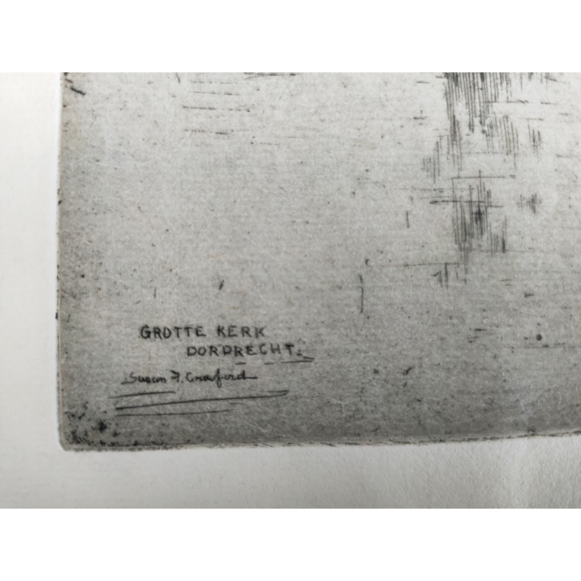 Crawford Susan Fletcher 1863-1918 - Ets - Dordrecht - Leuvehaven met Grote kerk