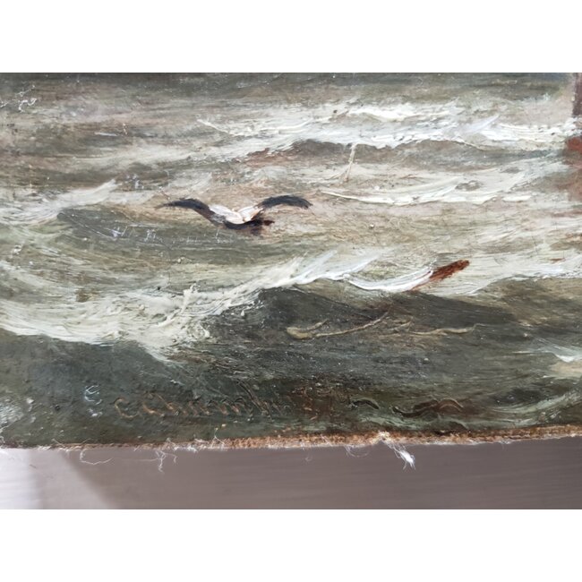 Chambers George (II) 1830- c. 1890 Olieverf "Schepen voor Dordrecht - Oude Maas".