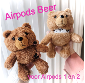 Allernieuwste.nl® Airpods Case voor 1 en 2 BEERTJE Donkerbruin - Beschermhoes Air Pods - Draadloze Airpods Oordopjes Hoesje - Earphone Accessoire Bear - Mode Fashion Pluche Bo de BEER d.bruin case