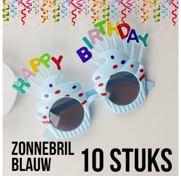 Allernieuwste.nl® Allernieuwste 10 stuks Happy Birthday Zonnebrillen BLAUW - Kinderfeestje - Kinderverjaardag - Uitdeelcadeautje - Weggeefartikel - Verrassing - BLAUW 10 Stuks