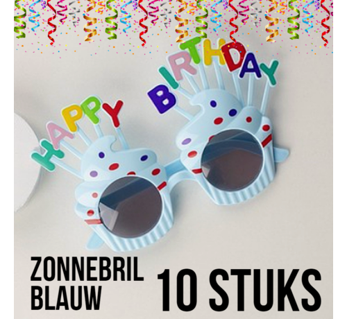 Allernieuwste.nl® Allernieuwste 10 stuks Happy Birthday Zonnebrillen BLAUW - Kinderfeestje - Kinderverjaardag - Uitdeelcadeautje - Weggeefartikel - Verrassing - BLAUW 10 Stuks