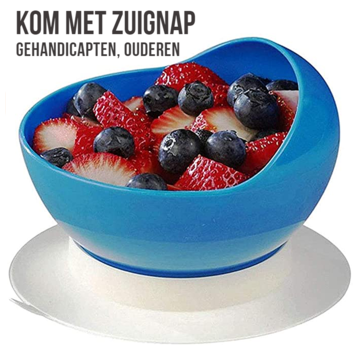 Allernieuwste.nl® Kom met Zuignap BLAUW/WIT voor Ouderen en Gehandicapten - Anti-Slip Eet Servies