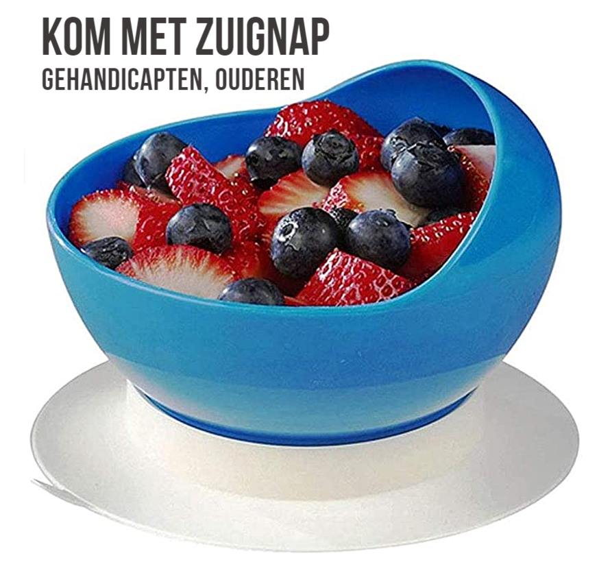 Allernieuwste Kom met Zuignap BLAUW/WIT  voor Ouderen en Gehandicapten - Anti-Slip Eet Servies voor Senioren - Blauw