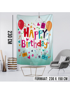 Allernieuwste.nl® Happy Birthday 2 Wandkleed Groot Wandtapijt Wanddecoratie Muurkleed Tapestry - Verjaardag - Kleur - 230 x 150 cm