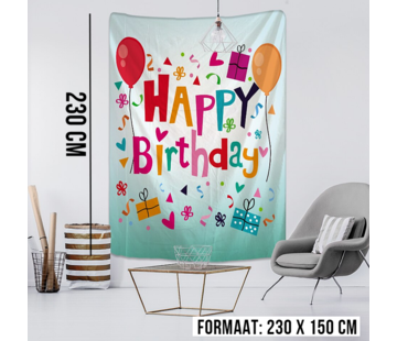 Allernieuwste.nl® Happy Birthday 2 Wandkleed Groot Wandtapijt Wanddecoratie Muurkleed Tapestry - Verjaardag - Kleur - 230 x 150 cm