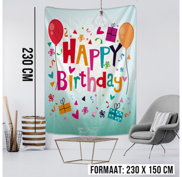 Allernieuwste.nl® Happy Birthday 2 Wandkleed Groot Wandtapijt Wanddecoratie Muurkleed Tapestry - Verjaardag - Kleur - 230 x 150 cm