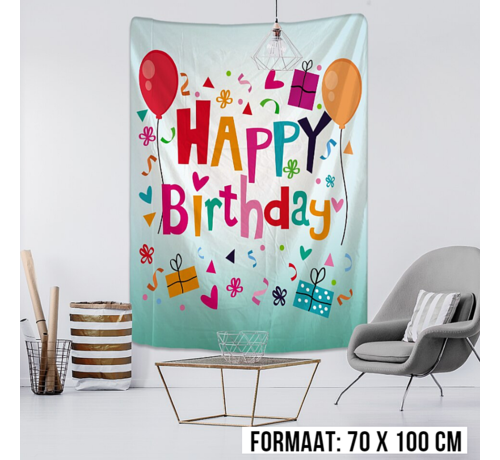 Allernieuwste.nl® Happy Birthday 2 Wandkleed Groot Wandtapijt Wanddecoratie Muurkleed Tapestry - Verjaardag - Kleur - 100 x 70 cm