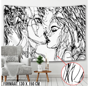 Allernieuwste.nl® Urban Loft Wandkleed Groot Wandtapijt Wanddecoratie Minimalisme Muurkleed Tapestry - Verliefd Kussend Stel - Zwart Wit - 150 x 130 cm