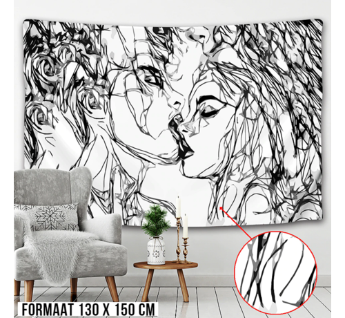 Allernieuwste.nl® Urban Loft Wandkleed Groot Wandtapijt Wanddecoratie Minimalisme Muurkleed Tapestry - Verliefd Kussend Stel - Zwart Wit - 150 x 130 cm