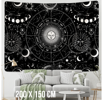 Allernieuwste.nl® Allernieuwste Urban Loft Wandkleed Groot Wandtapijt Wanddecoratie Natuur Muurkleed Tapestry - Gypsy Psychedelic Zon - Zwart Wit - 200 x 150 cm