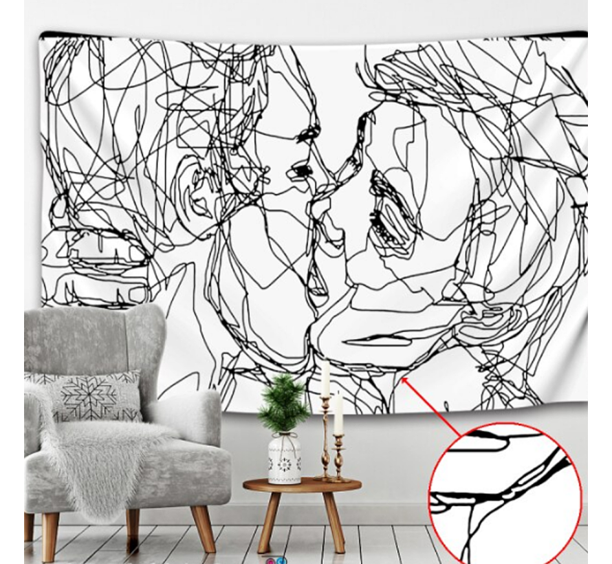 Allernieuwste Urban Loft Wandkleed Groot Wandtapijt Wanddecoratie Minimalisme Muurkleed Tapestry - Kussend Stel - Zwart Wit - 130 x 150 cm