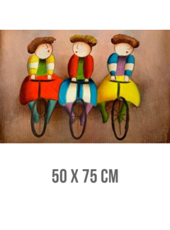 Allernieuwste.nl® Canvas Schilderij Grappige Fietsende Figuren - Modern Beeldend Figuratief - kleur - 50 x 75 cm