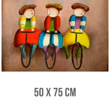 Allernieuwste.nl® Canvas Schilderij Grappige Fietsende Figuren - Modern Beeldend Figuratief - kleur - 50 x 75 cm