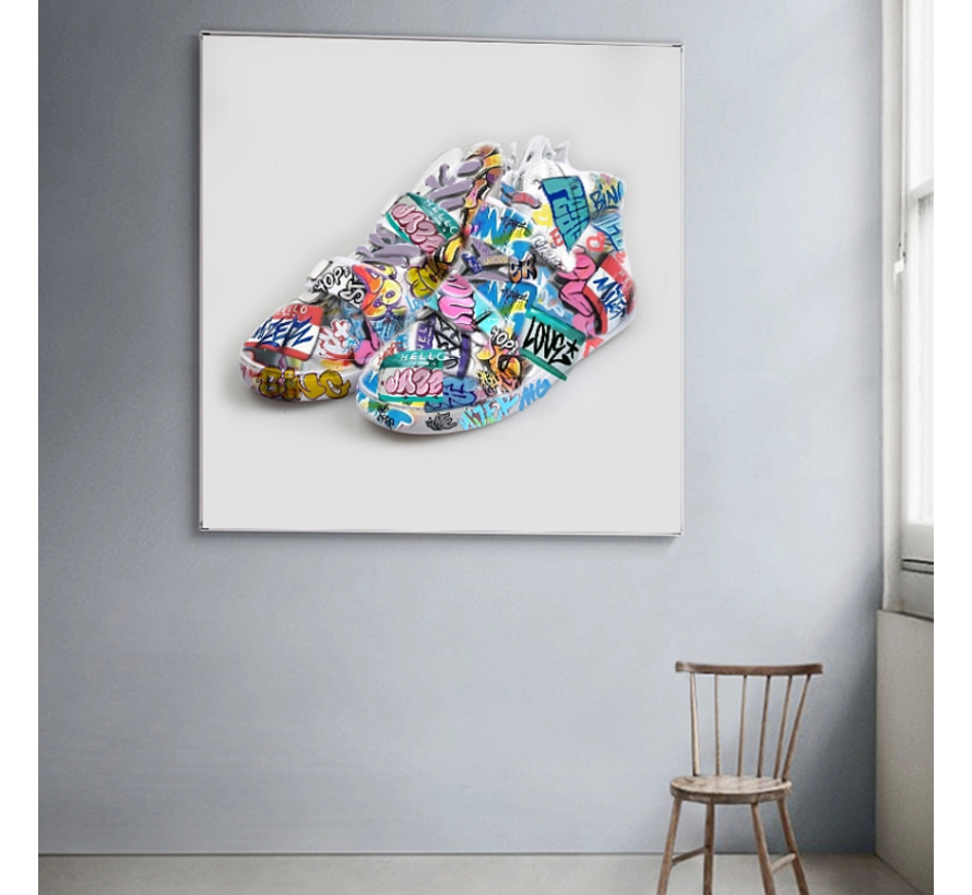 Allernieuwste.nl® Canvas Schilderij Sneaker Fashion Schoenen - Graffiti - Woonkamer - 60 x 60 cm - Kleur