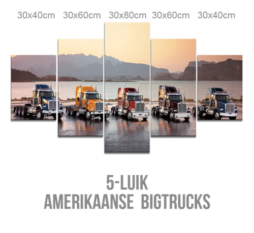 Allernieuwste.nl® Allernieuwste.nl® Canvas Schilderij 5-luik Amerikaanse Trucks - USA Bigtrucks - Poster - 5-luik 80 x 150 cm - Kleur