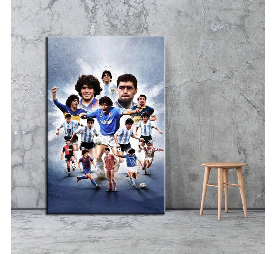 Allernieuwste Canvas Schilderij Compillatie Legende Maradona - Voetbal Soccer - Poster - 50 x 75 cm - Kleur