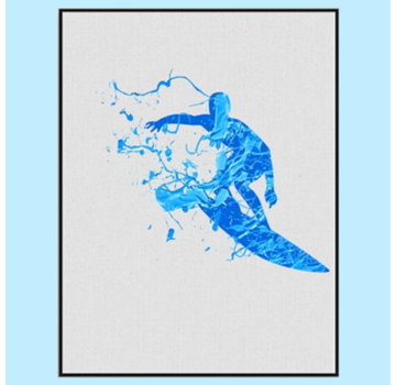 Allernieuwste.nl® Canvas Schilderij * Aquarel Surfer in Blue * - Surfsport - Aquarel Print - Kleur - 50 x 70 cm