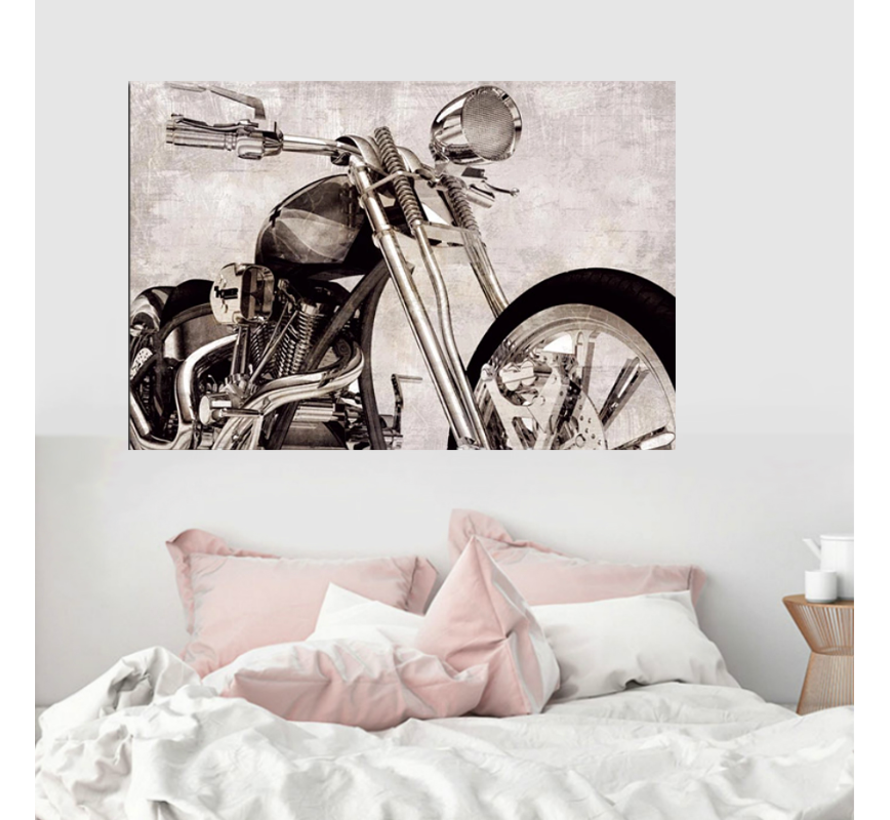 Allernieuwste.nl® Canvas Schilderij American Chopper - Motorsport - Motor - Poster - 60 x 80 cm - Zwart Wit