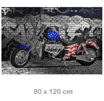 Allernieuwste.nl® Canvas Schilderij * American Motorbike Flag Motorfiets * - Modern - kleur - 80 x 120 cm