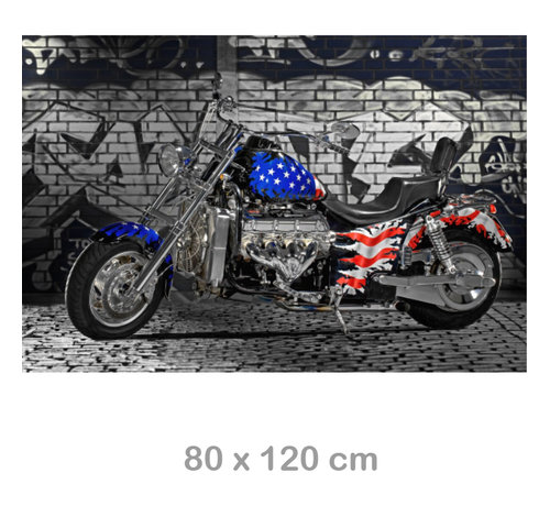 Allernieuwste.nl® Canvas Schilderij * American Motorbike Flag Motorfiets * - Modern - kleur - 80 x 120 cm