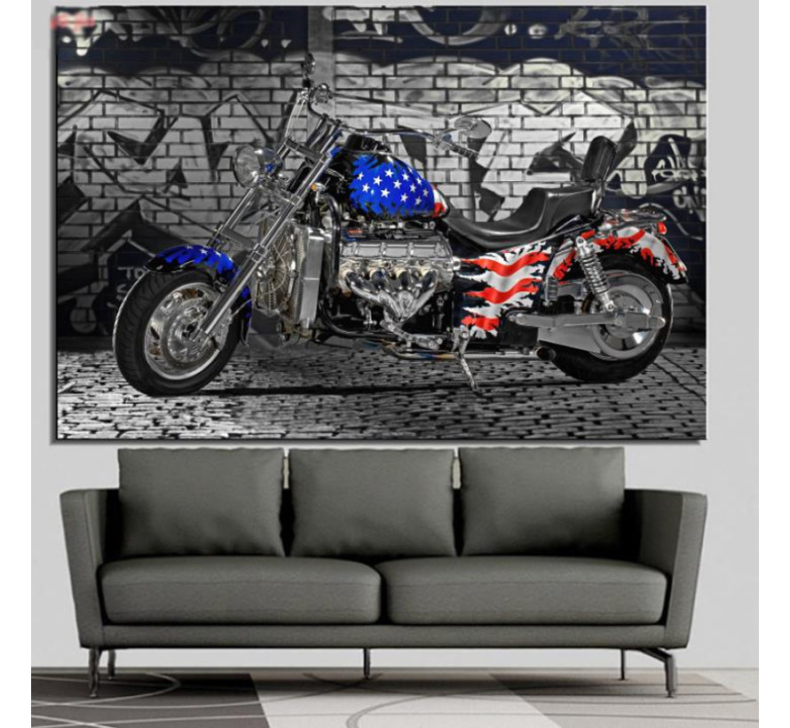 Canvas Schilderij * American Motorbike Flag Motorfiets * - Modern - kleur - 80 x 120 cm