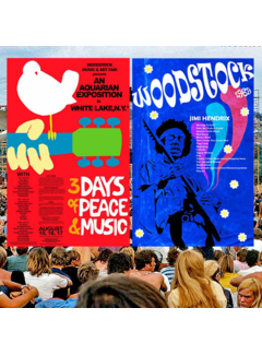Allernieuwste.nl® Allernieuwste SET 2x Canvas Schilderij WOODSTOCK 1969 Muziek Festival- Memorabilia - kleur - 2x 50x70 cm