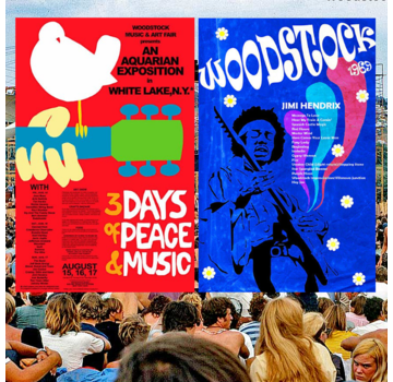 Allernieuwste.nl® SET 2x Canvas Schilderij WOODSTOCK 1969 Muziek Festival- Memorabilia - kleur - 2x 50x70 cm