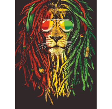 Allernieuwste.nl® Canvas Schilderij Grappige Rasta Reggae Leeuw  - Kleur  - Poster - Print - 50 x 75 cm