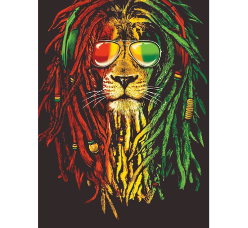 Allernieuwste.nl® Allernieuwste.nl® Canvas Schilderij Grappige Rasta Reggae Leeuw  - Kleur  - Poster - Print - 50 x 75 cm