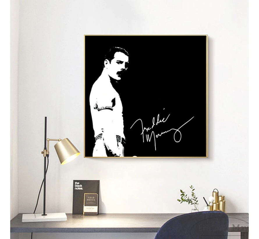 Allernieuwste.nl® Canvas Schilderij Remember Freddie Mercury QUEEN - rock popstar - Poster - 60 x 60 cm - Zwart Wit