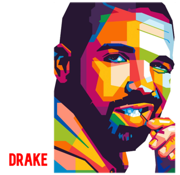 Allernieuwste.nl® Canvas Schilderij Rapper Drake - Canadese rapper, zanger, songwriter - Muziek - 50 x 70 cm - Kleur