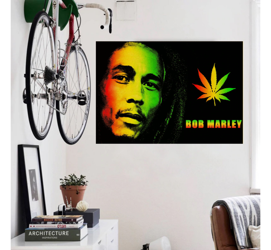 Allernieuwste.nl® Canvas Schilderij Bob Marley Retro - Moderne Kunst - Jamaica - Muziek - Reggae - Poster - Artiest - 50x70cm - Kleur