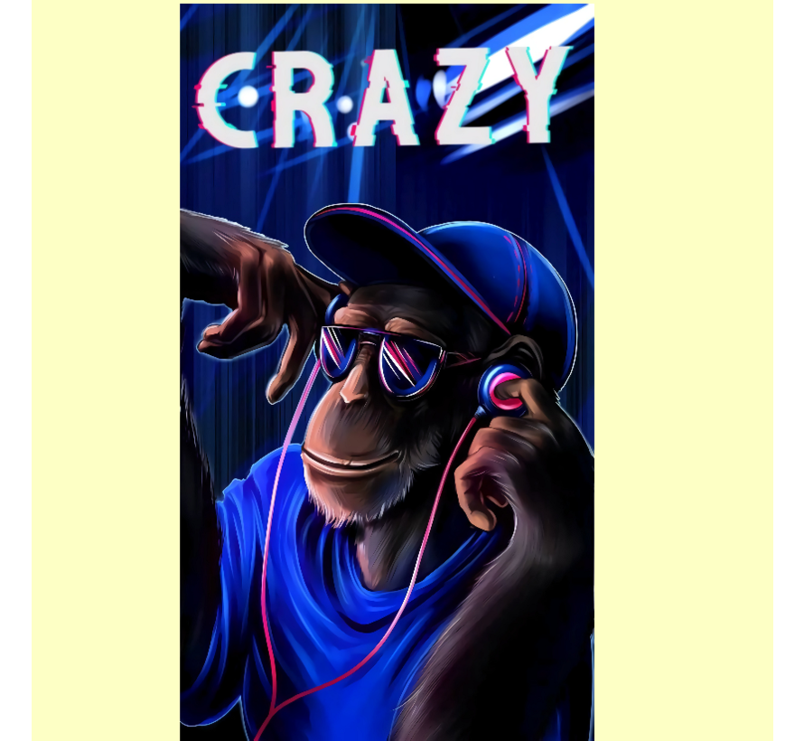 Allernieuwste.nl® Canvas Schilderij Rapper Aap Music Crazy - Modern Realistisch - Poster - Dieren - 50 x 90 cm - Kleur