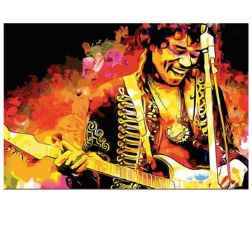 Allernieuwste.nl® Canvas Schilderij Jimi Hendrix PopArt Gitarist - Kunst - PopArt - Poster - 50 x 70 cm - Kleur