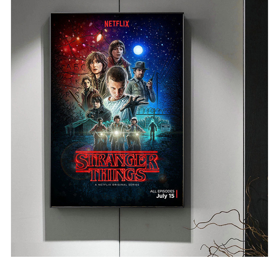 Allernieuwste.nl® Canvas Schilderij Stranger Things TV Serie - Sciencefiction Horrorserie  - Kleur - 50 x 70 cm