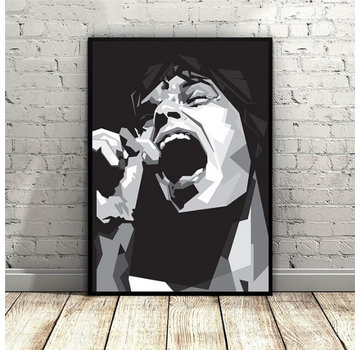 Allernieuwste.nl® Canvas Schilderij * Mick Jagger Rolling Stones Art * - Modern Grafisch - zwart-wit - 50 x 75 cm