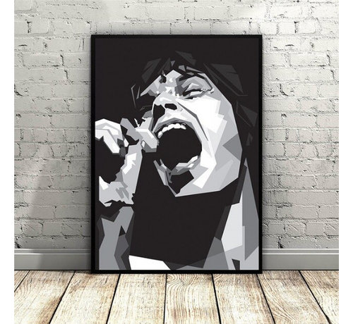 Allernieuwste.nl® Canvas Schilderij * Mick Jagger Rolling Stones Art * - Modern Grafisch - zwart-wit - 50 x 75 cm