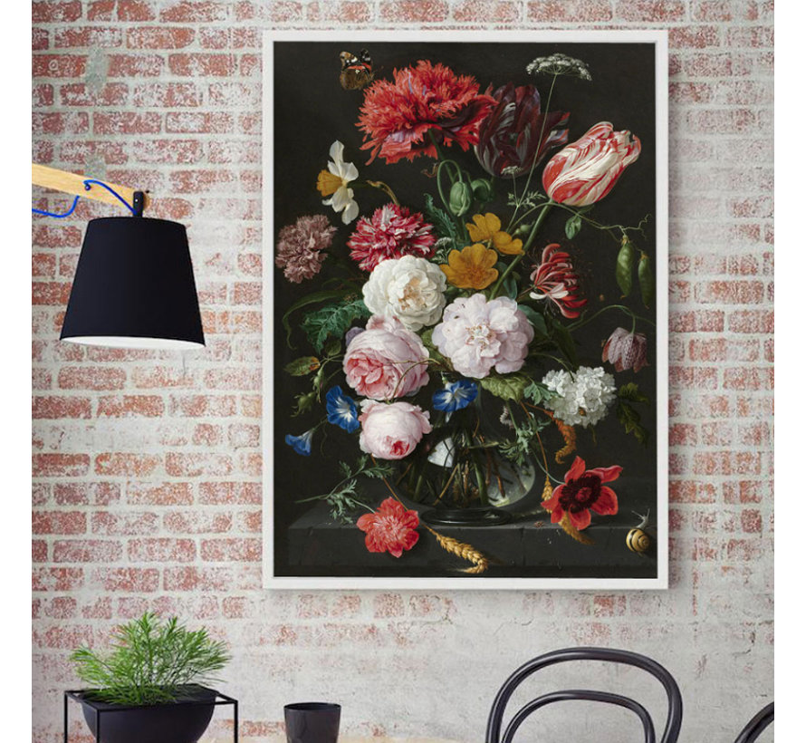 Allernieuwste.nl® Canvas Schilderij Jan Davidsz de Heem Vaas met Bloemen - Stilleven - 50 x 70 cm - Kleur