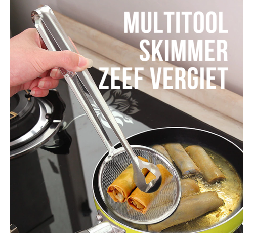 Allernieuwste.nl® Allernieuwste Multitool Skimmer Zeef Vergietlepel Schuimspaan Blanceerlepel Frituurzeef Drainer Friteuse Skimmer - RVS