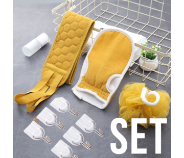 Allernieuwste.nl® Allernieuwste SET Oker Geel 4-delig Luxe Scrub Bad Douche Pakket Massage Spa Rug Washandje Bol Huidverzorging Badkamer - Geschenkset 4 delig GEEL