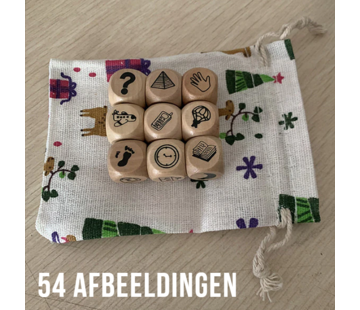 Allernieuwste.nl® Allernieuwste Spel HOUTEN Verhaal Dobbelstenen - Dobbelspel ALLE Leeftijden - Met Opbergzak - Creatief Gezelschapsspel Hout - Leerzaam Gezelschapsspel